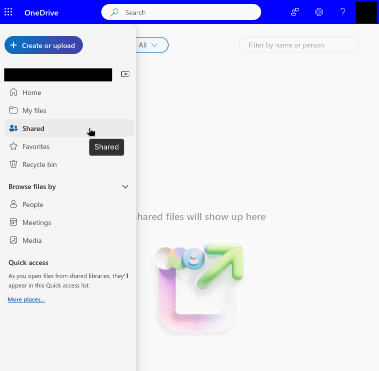 The OneDrive folder is the third tab from the top.